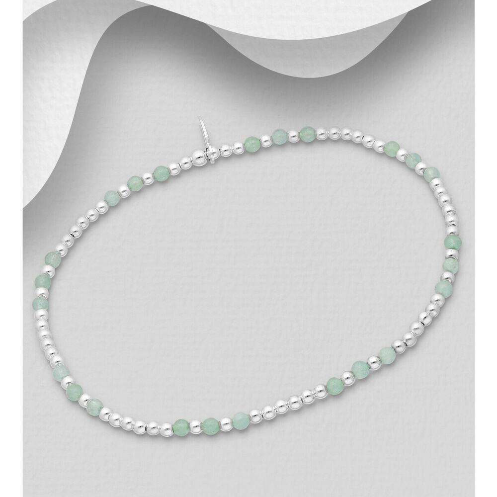 Fine Solid .925 Sterling Silver and green jade gemstone stacking bracelet gift